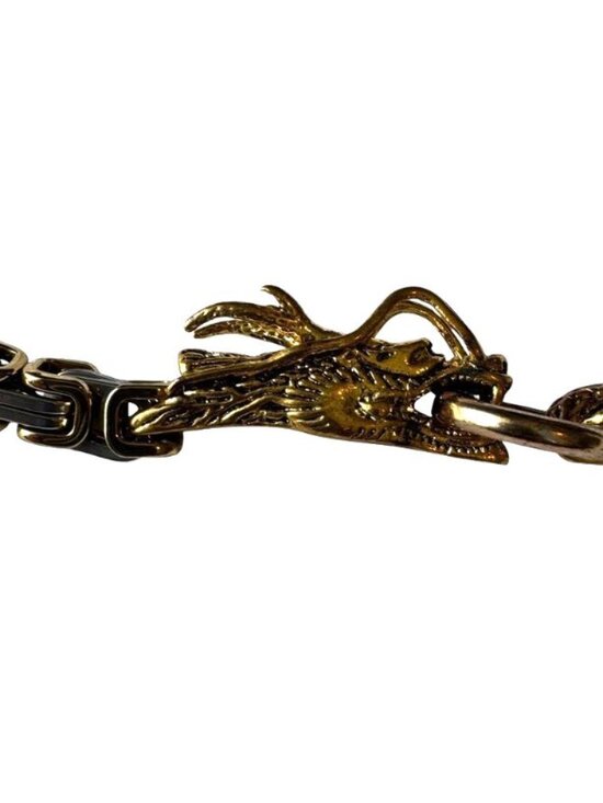 Vintage Two Tone Dragon Byzantine Chain Belt O/S Silver Gold Hook 90s